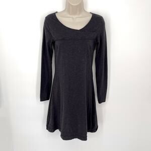 Horny Toad Women's Stretchy Knit Asymmetrical V-Neck Long Sleeve Dress S Black